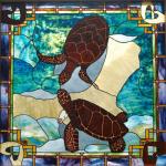 HONU and HAWKSBILL: The very first Grotto of Hope window for the Polynesia biodiversity hotspot.  Calley worked in concert with and honors wildlife photographer Paul McCormick of Hawai’i.