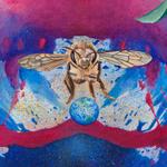 Detail of the bee painting based on an outstanding honey bee reference photographed by Oregon Zoo photographer, Michael Durham.